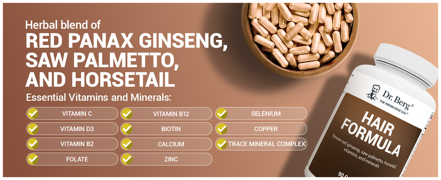 Dr. Berg All-in-One Hair, Skin & Nails Vitamins – Biotin, Saw Palmetto, DHT Bloc banner 2